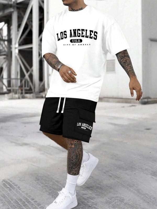 Men's Casual Cotton T-Shirt & Shorts Set – Loose Fit, Slight Stretch, Geometric Pattern - Image 4