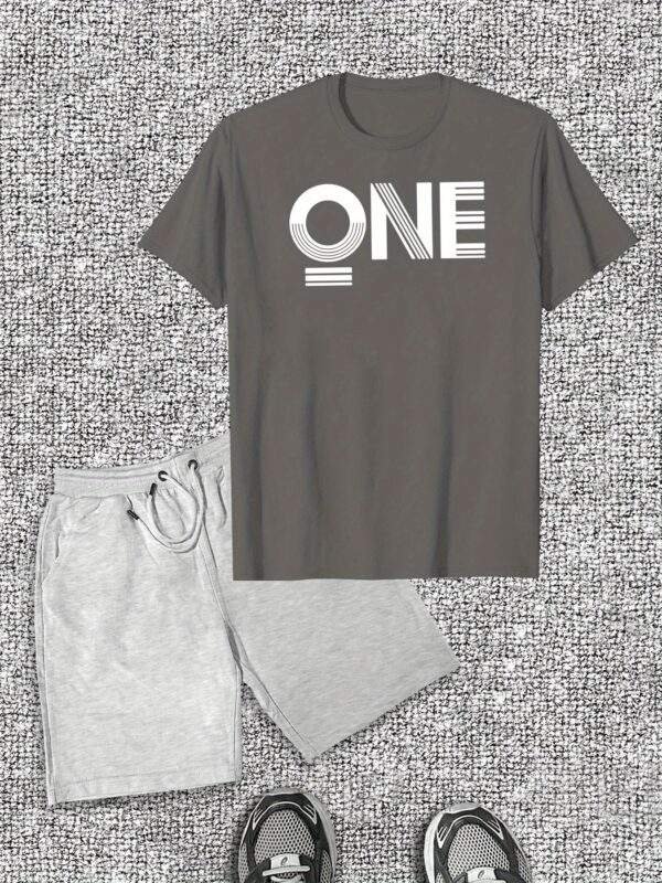 Men's "ONE" English Print T-Shirt & Shorts Set – Casual Summer Outfit, Short Sleeves, Lightweight & Comfortable Cotton Fabric - Image 3