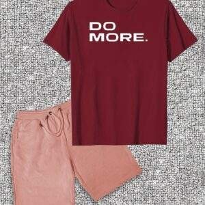 Men’s "DO MORE" Graphic T-Shirt & Shorts Set — Cotton, Round Neck, Lightweight, Breathable, Perfect for Outdoor Summer Activities, Comfortable Fit, PLUS SIZE