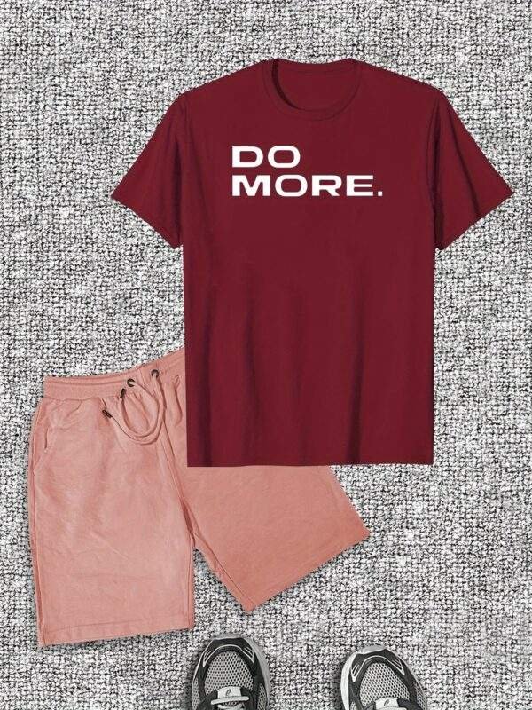 Men’s "DO MORE" Graphic T-Shirt & Shorts Set — Cotton, Round Neck, Lightweight, Breathable, Perfect for Outdoor Summer Activities, Comfortable Fit, PLUS SIZE