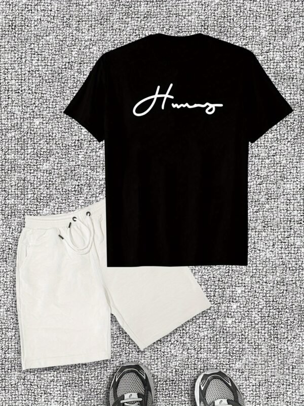 Men's Design Font English Pattern Short Sleeve T-Shirt Shorts Casual Set - Image 2
