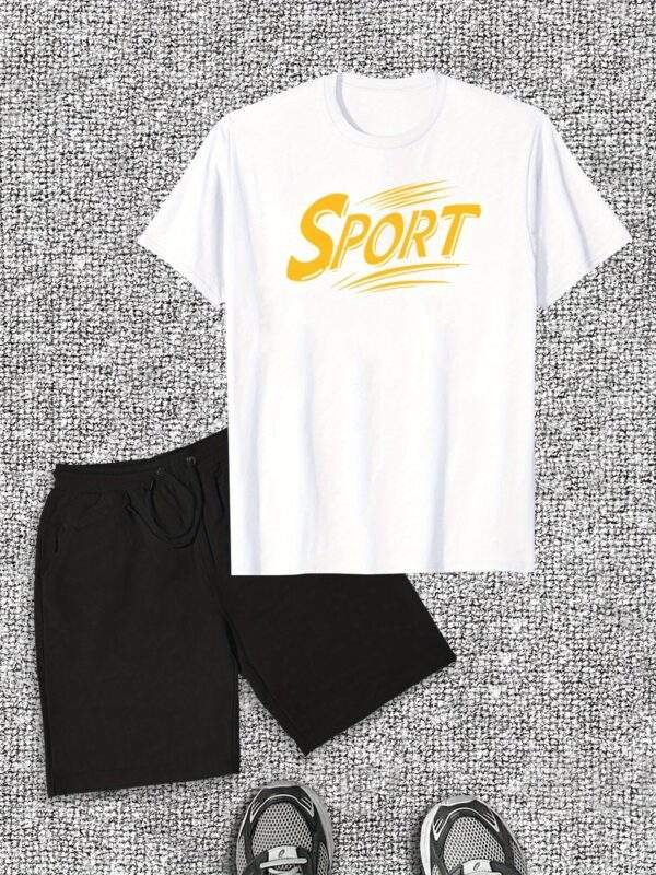 Men's "SPORT" Graphic T-Shirt & Shorts Set – Casual Summer Outfit, Cotton Fabric, Crew Neck, Regular Fit, Sporty & Comfortable Leisurewear - Image 4
