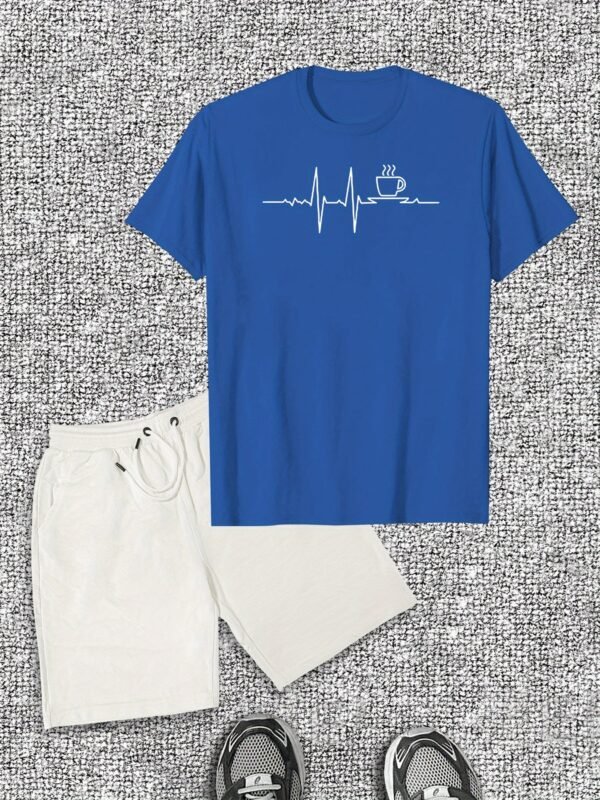 Men’s Coffee Signal Pattern Short Sleeve T-Shirt & Shorts Casual Set - Image 3