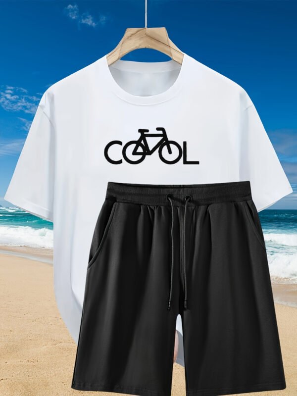 2pcs Men’s Summer Casual Set: Relaxed Cotton T-Shirt & Drawstring Bike-Print Shorts — Sporty, Comfortable, Beach-Ready for Daily & Weekend Wear - Image 3