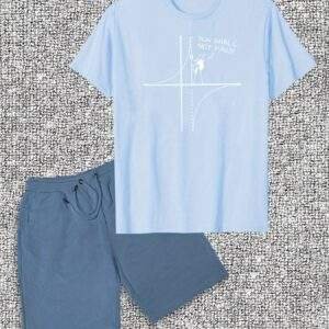 Men’s Casual Short Sleeve T-Shirt & Shorts Set – Cotton Crew Neck, Solid Color with Minimalist Math Design, Regular Fit, Summer Leisure Wear
