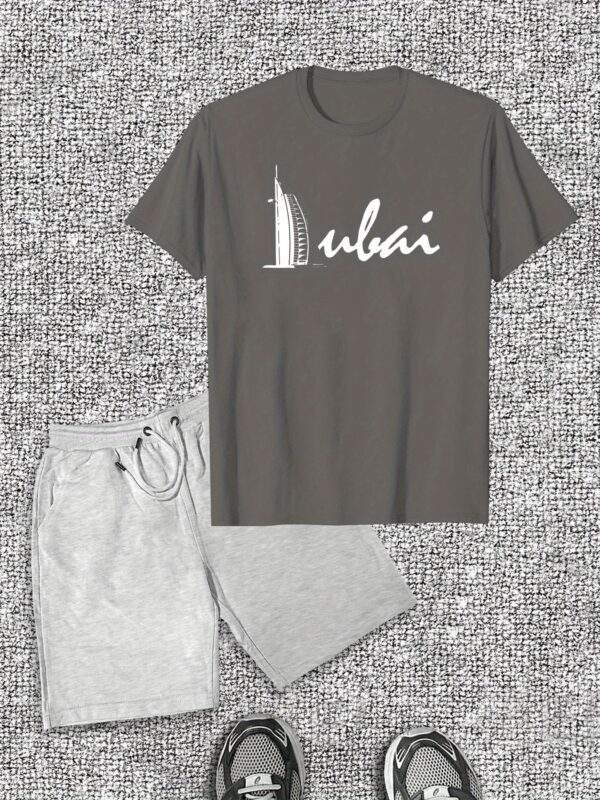Men's Casual Summer T-Shirt & Shorts Set – Solid Color, Cotton Blend, Crew Neck, Elastic Waistband, Lightweight Knit Fabric (150gsm), Ideal for Daily Wear - Image 5