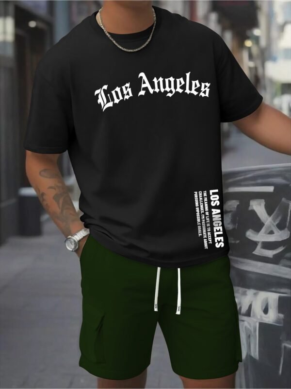 Men's Casual Two-Piece Set – Pure Cotton Short-Sleeve T-Shirt & Work Pants with Pockets - Image 4