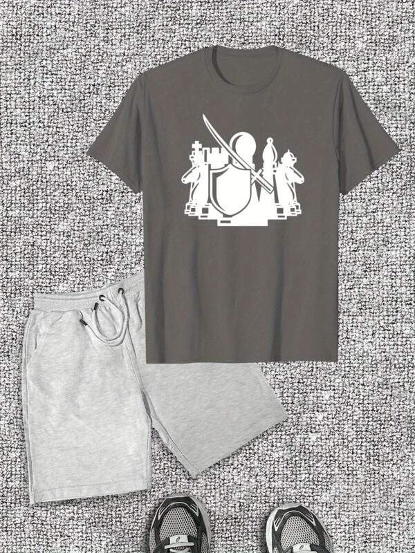 Men's Casual Cotton T-Shirt & Shorts Set – Chess Piece Design, Crew Neck, Slight Stretch Fabric, Modern Summer Casualwear - Image 6