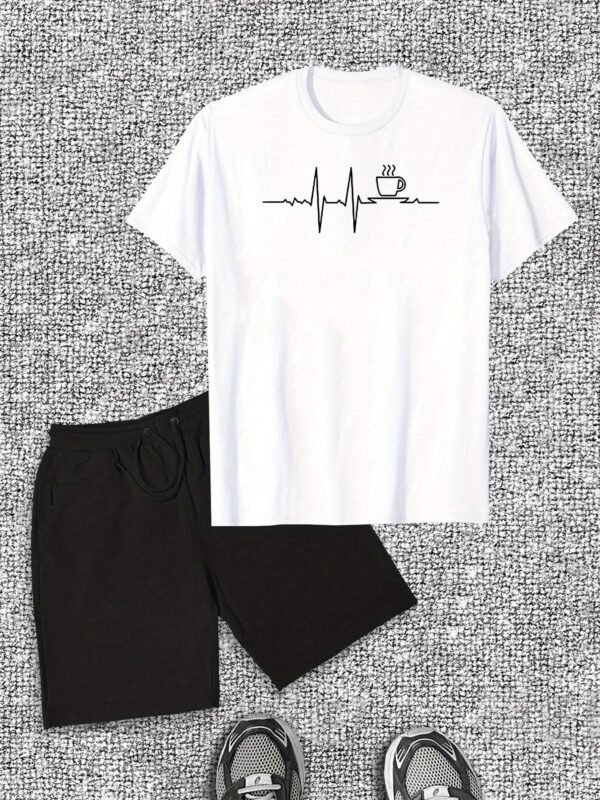 Men’s Coffee Signal Pattern Short Sleeve T-Shirt & Shorts Casual Set - Image 6