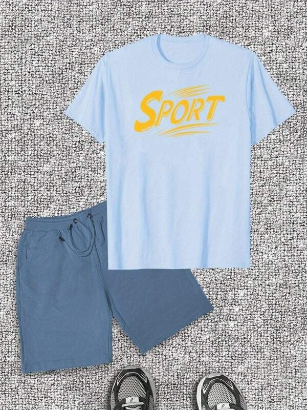 Men's "SPORT" Graphic T-Shirt & Shorts Set – Casual Summer Outfit, Cotton Fabric, Crew Neck, Regular Fit, Sporty & Comfortable Leisurewear - Image 2