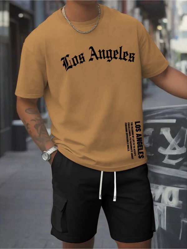 Men's Casual Two-Piece Set – Pure Cotton Short-Sleeve T-Shirt & Work Pants with Pockets - Image 3
