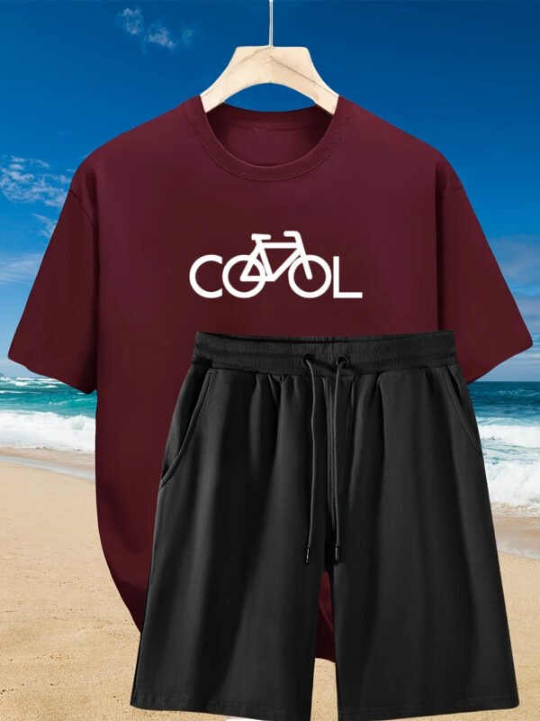 2pcs Men’s Summer Casual Set: Relaxed Cotton T-Shirt & Drawstring Bike-Print Shorts — Sporty, Comfortable, Beach-Ready for Daily & Weekend Wear - Image 4