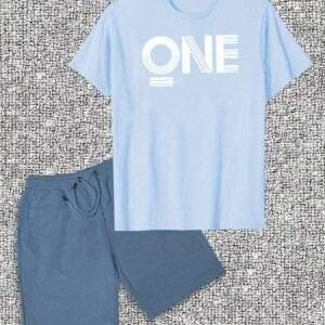 Men's "ONE" English Print T-Shirt & Shorts Set – Casual Summer Outfit, Short Sleeves, Lightweight & Comfortable Cotton Fabric
