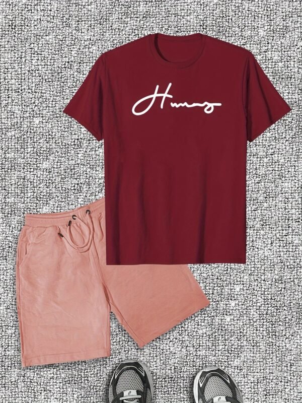 Men's Design Font English Pattern Short Sleeve T-Shirt Shorts Casual Set - Image 3