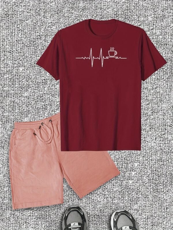 Men’s Coffee Signal Pattern Short Sleeve T-Shirt & Shorts Casual Set - Image 4