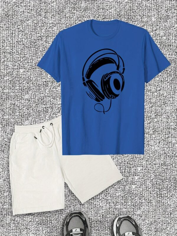 Men's Casual Set: Headphones Pattern Short Sleeve T-Shirt & Shorts - Image 3