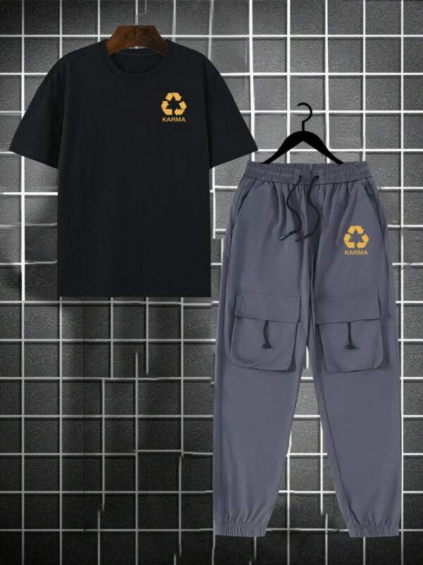 for KARMA Printed Men's Casual Trendy Tracksuit with Top and Comfortable Work Pants - Image 4