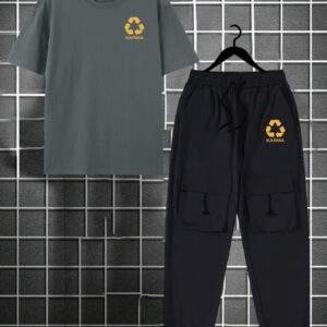 for KARMA Printed Men's Casual Trendy Tracksuit with Top and Comfortable Work Pants