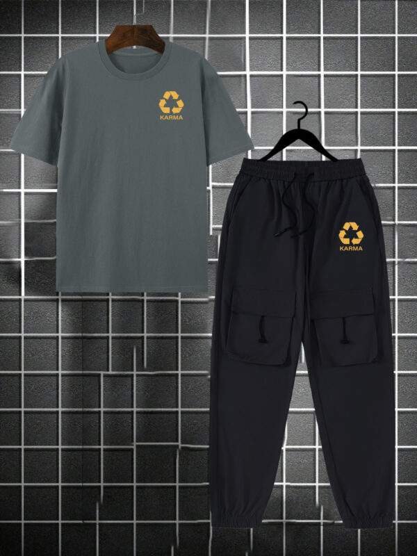 for KARMA Printed Men's Casual Trendy Tracksuit with Top and Comfortable Work Pants