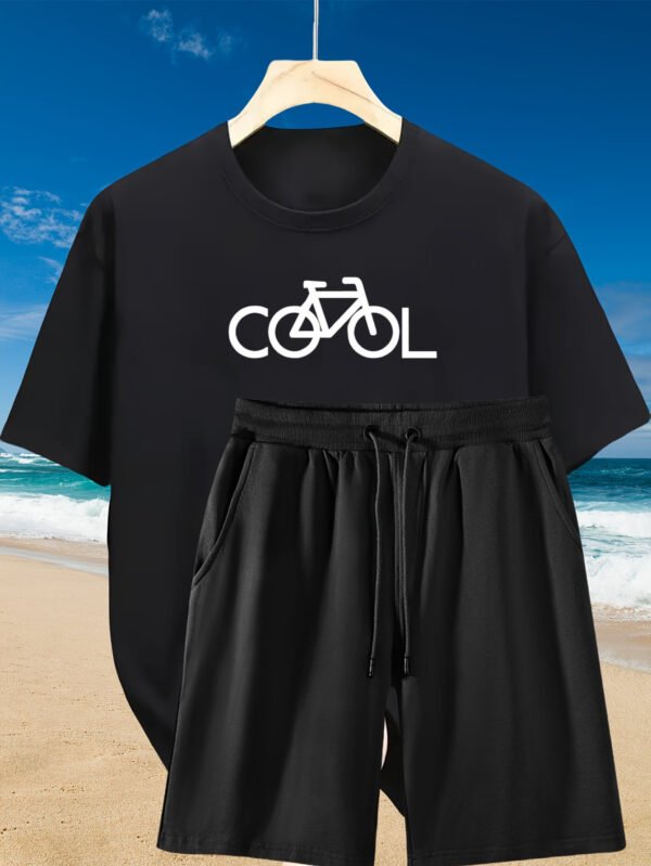 2pcs Men’s Summer Casual Set: Relaxed Cotton T-Shirt & Drawstring Bike-Print Shorts — Sporty, Comfortable, Beach-Ready for Daily & Weekend Wear - Image 6