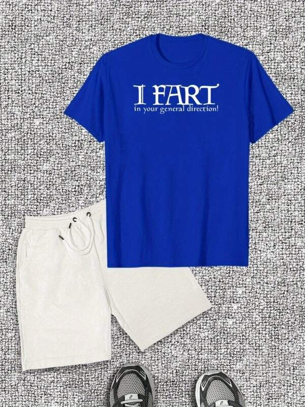 Men’s Plus Size “I FART in your general direction!” Graphic Tee & Shorts Set – Casual Cotton, Round Neck, Light Gray, Humorous Summer Wear - Image 5
