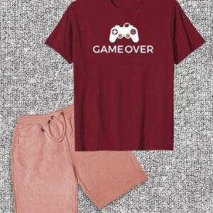 Men's Gaming Console Print T-Shirt & Shorts Set – Casual Summer Outfit, Short Sleeve Crew Neck Tee with Matching Shorts, Soft Cotton Fabric, Relaxed Fit