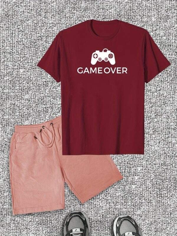 Men's Gaming Console Print T-Shirt & Shorts Set – Casual Summer Outfit, Short Sleeve Crew Neck Tee with Matching Shorts, Soft Cotton Fabric, Relaxed Fit