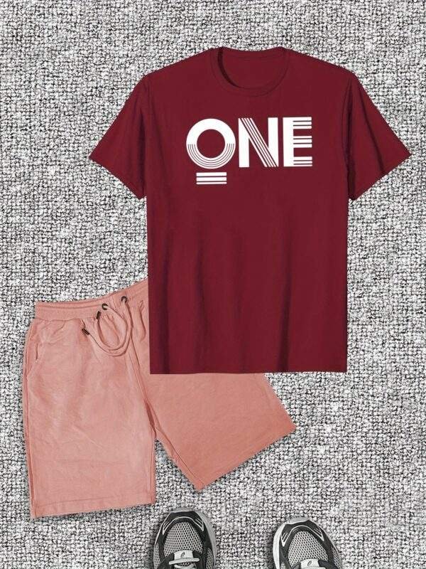 Men's "ONE" English Print T-Shirt & Shorts Set – Casual Summer Outfit, Short Sleeves, Lightweight & Comfortable Cotton Fabric - Image 5
