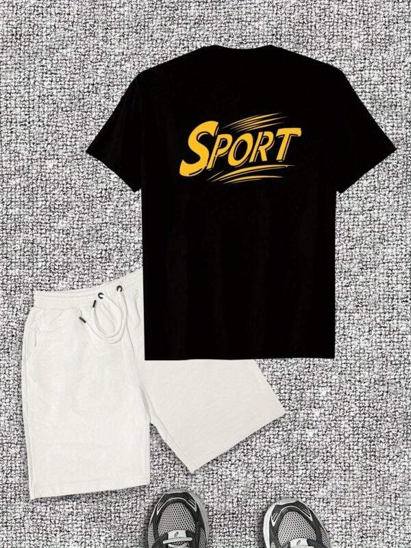 Men's "SPORT" Graphic T-Shirt & Shorts Set – Casual Summer Outfit, Cotton Fabric, Crew Neck, Regular Fit, Sporty & Comfortable Leisurewear - Image 3