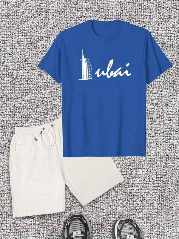Men's Casual Summer T-Shirt & Shorts Set – Solid Color, Cotton Blend, Crew Neck, Elastic Waistband, Lightweight Knit Fabric (150gsm), Ideal for Daily Wear - Image 3