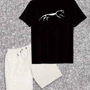 Men’s Casual Summer Set – Short Sleeve Cotton T-Shirt & Shorts, Crew Neck, Solid Color, Regular Fit, Slight Stretch Fabric, Adult Sizes