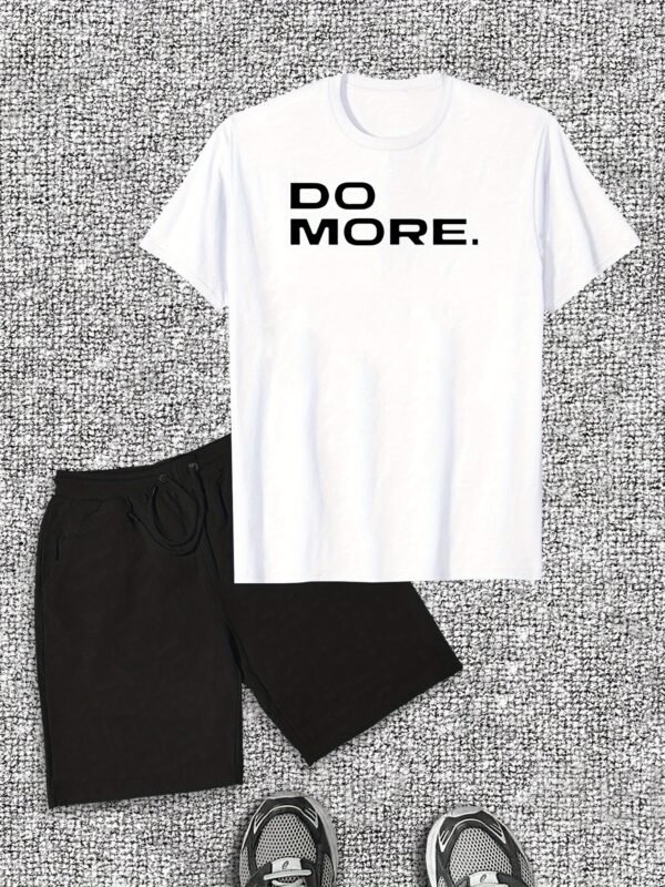 Men’s "DO MORE" Graphic T-Shirt & Shorts Set — Cotton, Round Neck, Lightweight, Breathable, Perfect for Outdoor Summer Activities, Comfortable Fit, PLUS SIZE - Image 2