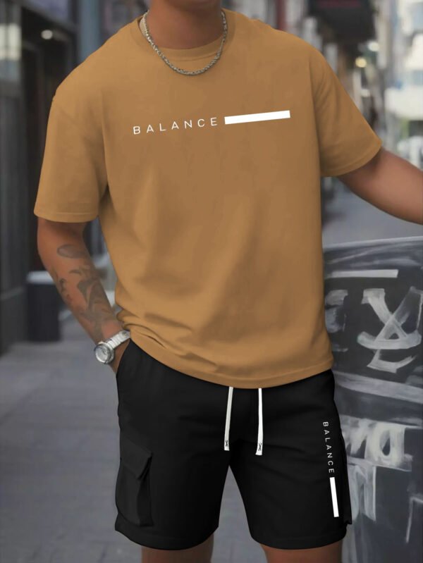 Printed Men’s 2pcs Set: Round Neck Cotton Short Sleeve T-Shirt & Work Shorts, Spring/Summer Wear - Image 2