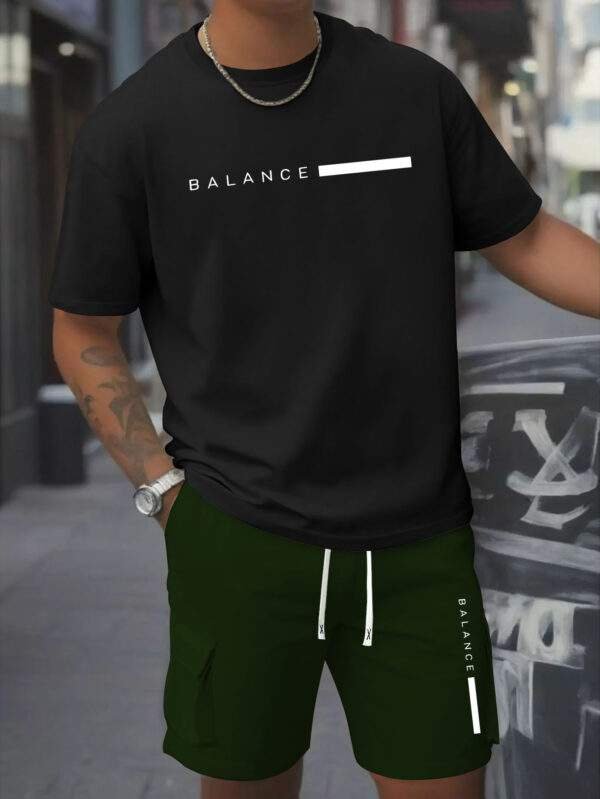 Printed Men’s 2pcs Set: Round Neck Cotton Short Sleeve T-Shirt & Work Shorts, Spring/Summer Wear
