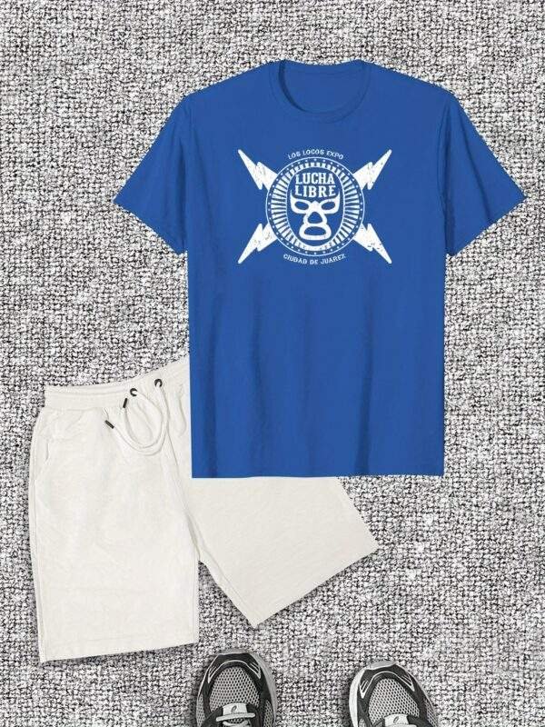 Men's Casual Cotton T-Shirt & Shorts Set – Summer Solid Color Crew Neck Tee with Logo & White Drawstring Shorts, Breathable Cotton, Ideal for Casual Wear