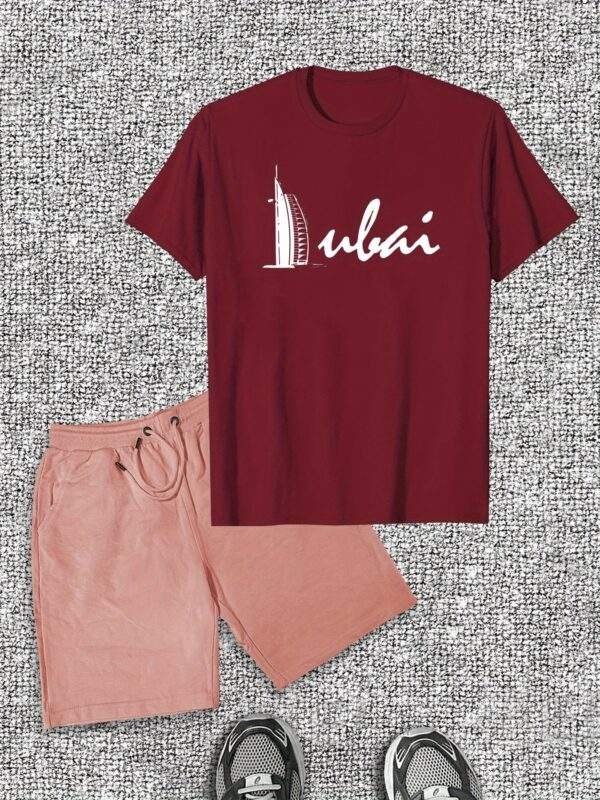 Men's Casual Summer T-Shirt & Shorts Set – Solid Color, Cotton Blend, Crew Neck, Elastic Waistband, Lightweight Knit Fabric (150gsm), Ideal for Daily Wear