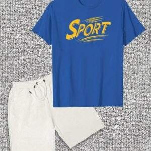 Men's "SPORT" Graphic T-Shirt & Shorts Set – Casual Summer Outfit, Cotton Fabric, Crew Neck, Regular Fit, Sporty & Comfortable Leisurewear