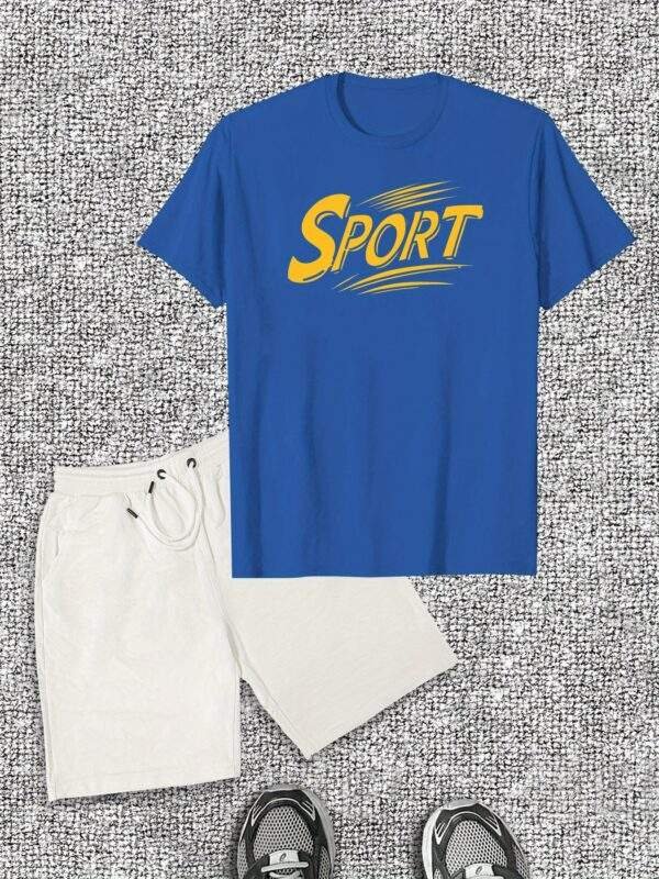 Men's "SPORT" Graphic T-Shirt & Shorts Set – Casual Summer Outfit, Cotton Fabric, Crew Neck, Regular Fit, Sporty & Comfortable Leisurewear