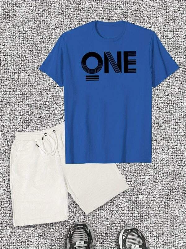 Men's "ONE" English Print T-Shirt & Shorts Set – Casual Summer Outfit, Short Sleeves, Lightweight & Comfortable Cotton Fabric - Image 2
