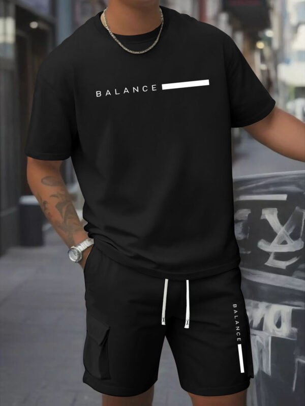 Printed Men’s 2pcs Set: Round Neck Cotton Short Sleeve T-Shirt & Work Shorts, Spring/Summer Wear - Image 3