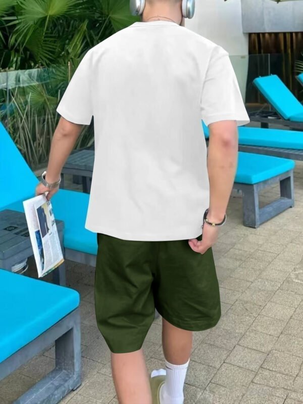 Men’s Brooklyn New York Print Cotton T-Shirt & Shorts Set – Casual Crew Neck, Short Sleeve, Loose Fit, White with Green Lettering, Summer Beachwear with Pockets - Image 10