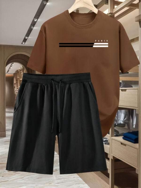 Unisex Two-Piece Casual Sports Set – Loose Fit Digital Print T-Shirt & Drawstring Shorts, Round Neck, Lightweight & Breathable, Ideal for Summer Beach Activities