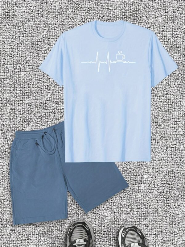 Men’s Coffee Signal Pattern Short Sleeve T-Shirt & Shorts Casual Set - Image 5