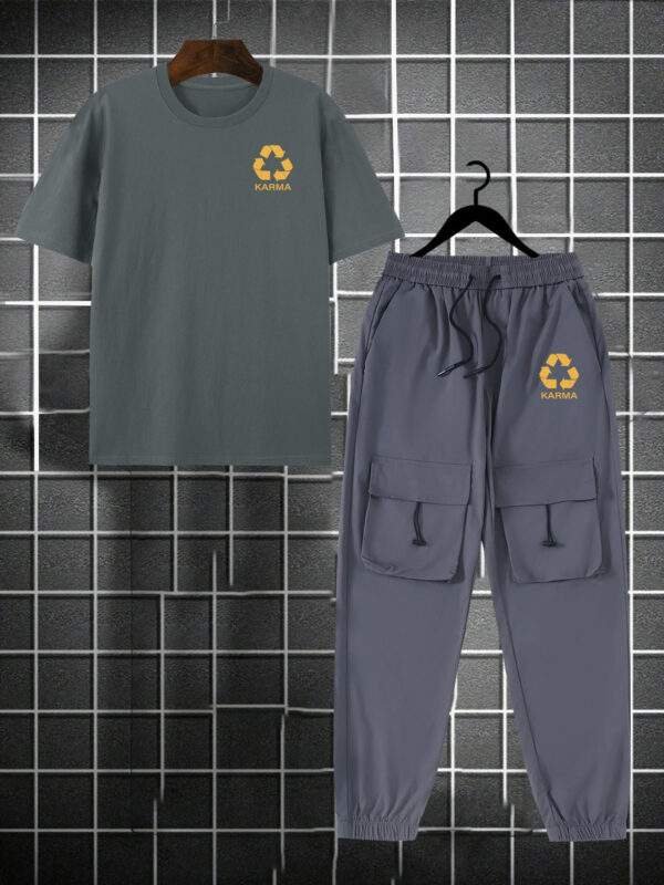 for KARMA Printed Men's Casual Trendy Tracksuit with Top and Comfortable Work Pants - Image 2