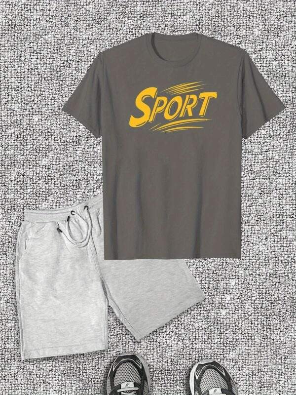 Men's "SPORT" Graphic T-Shirt & Shorts Set – Casual Summer Outfit, Cotton Fabric, Crew Neck, Regular Fit, Sporty & Comfortable Leisurewear - Image 6