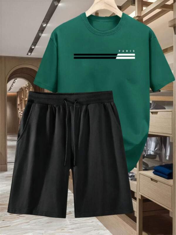 Unisex Two-Piece Casual Sports Set – Loose Fit Digital Print T-Shirt & Drawstring Shorts, Round Neck, Lightweight & Breathable, Ideal for Summer Beach Activities - Image 3
