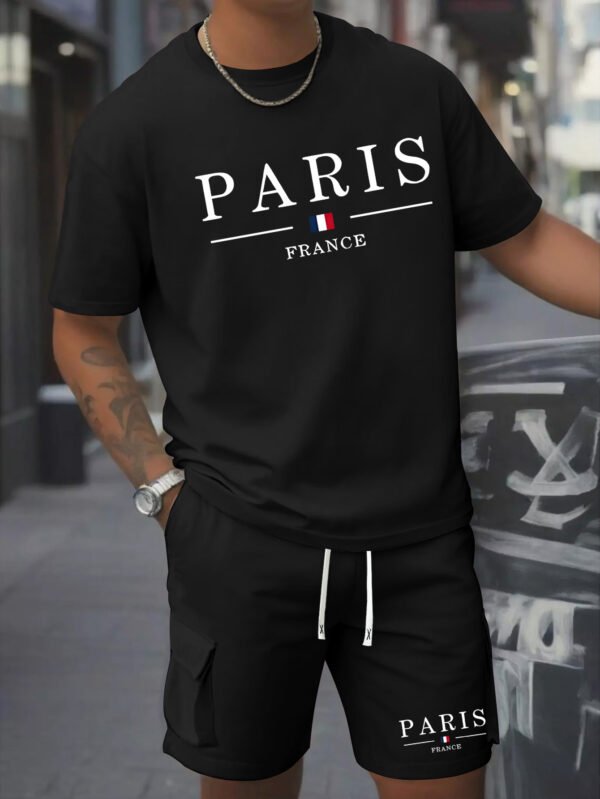 Men’s Printed 2pcs Set – Round Neck Cotton T-Shirt & Work Shorts, Short Sleeve, Spring/Summer - Image 5