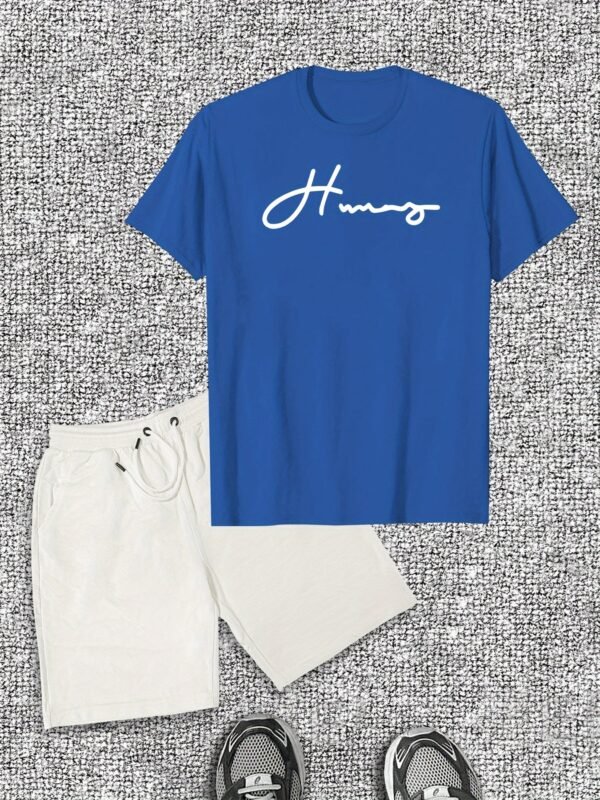 Men's Design Font English Pattern Short Sleeve T-Shirt Shorts Casual Set - Image 5