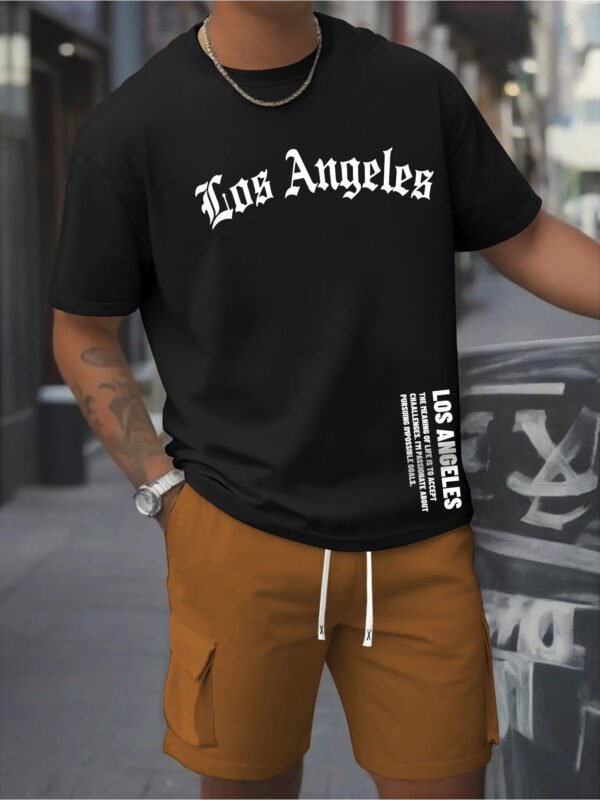 Men's Casual Two-Piece Set – Pure Cotton Short-Sleeve T-Shirt & Work Pants with Pockets - Image 5