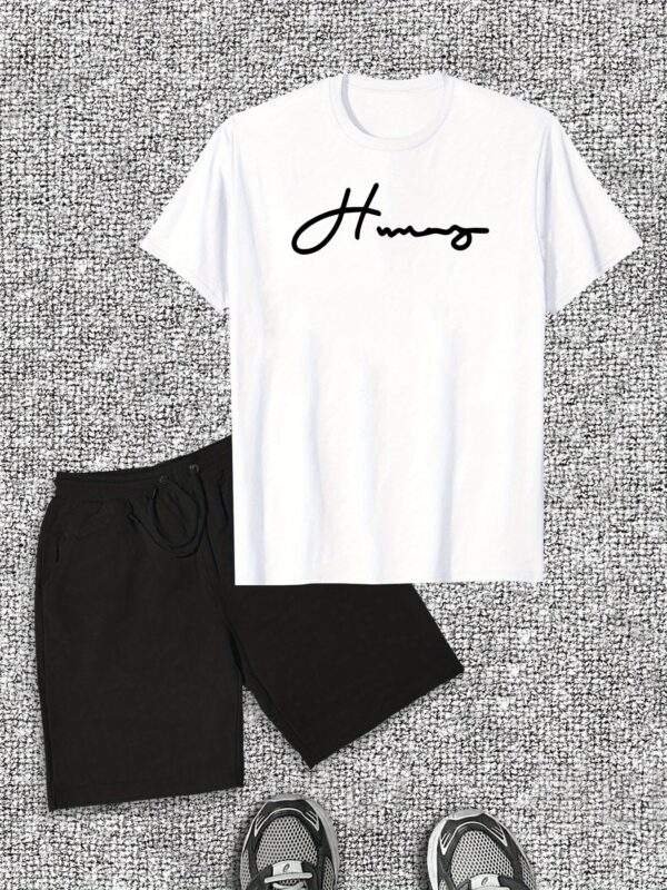 Men's Design Font English Pattern Short Sleeve T-Shirt Shorts Casual Set